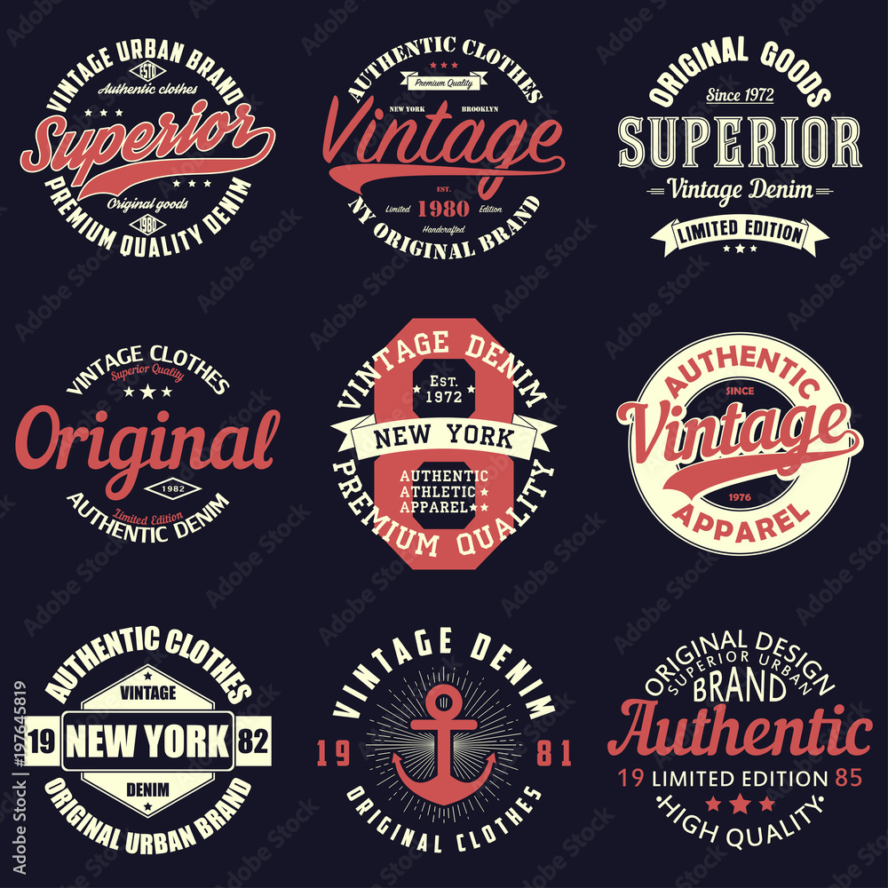Poster vintage original typography set. retro print for t-shirt design. graphics for authentic apparel. col