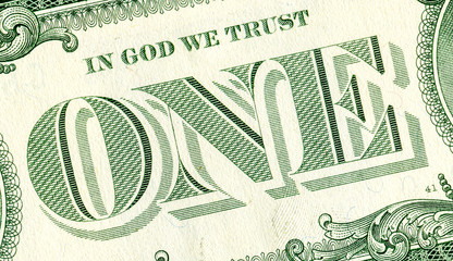 Banknote of one american dollar close up