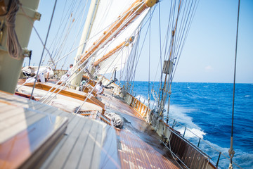 Fototapeta na wymiar Aboard a yacht on the ionian sea