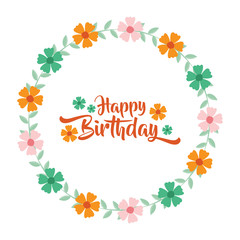 happy birthday greeting card with flower wreath