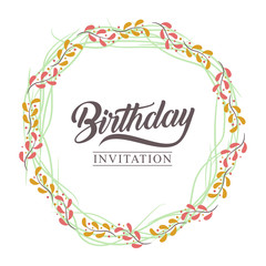 happy birthday greeting card with flower wreath