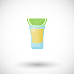 Tequila shot with lime flat vector icon