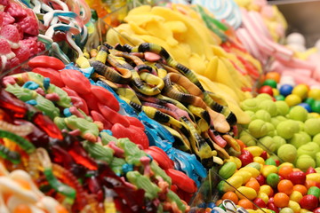 Assorted candy in a market, Barcelona, spain.