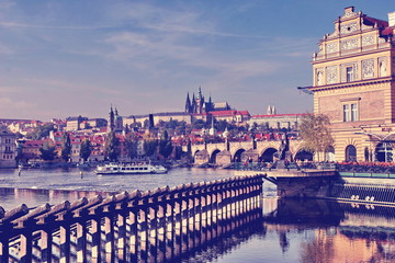 View over the old Prague with the Prague Castle on top of the hill