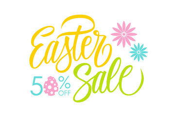 Obraz premium Easter Sale special offer banner template with hand drawn lettering for holiday shopping. Vector illustration.