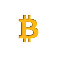 Simple yellow Bitcoin icon in paper cut concept for Business idea graphic design concept