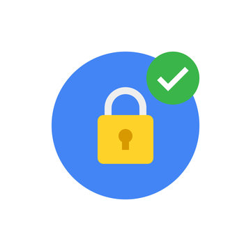 Security icon. Modern flat vector icon, Circle with padlock and check mark.