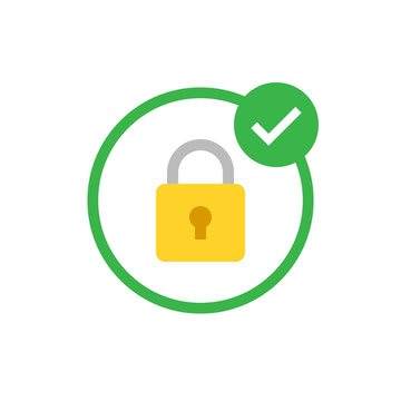Security icon. Modern flat vector icon, Circle with padlock and check mark.