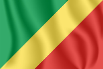 Flag of Republic of the Congo. Realistic waving flag of Congo-Brazzaville. Fabric textured flowing flag of Congo Republic.