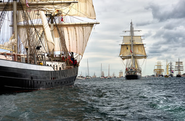 Sailing ships on the regatta. Yachting. Sailing
