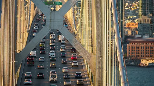 Morning traffic at Bay Bridge on sunrise, San Francisco, California
