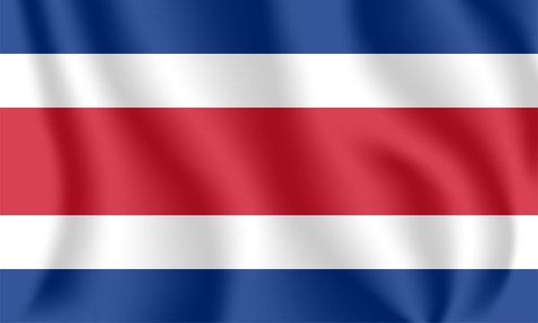 Flag of Costa Rica. Realistic waving flag of Republic of Costa Rica. Fabric textured flowing flag of Costa Rica.