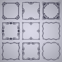Set of vintage frames with beautiful filigree ornamental frame, decorative ornate vintage borders, retro elements. Vector illustration. Template for design