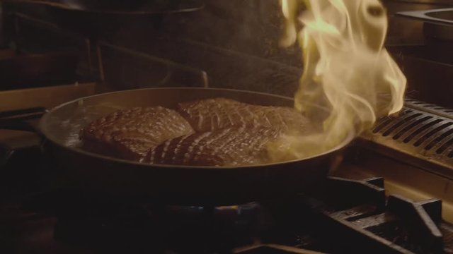 Fire kitchen cooking meat_02