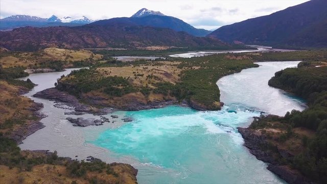 Aerial view of the confluence of the river of Baker and river of Neff, Patagonia, Chile