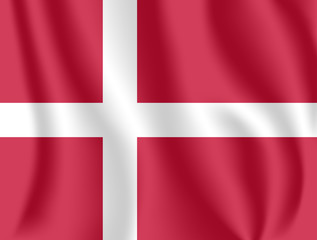 Fototapeta premium Flag of Denmark. Realistic waving flag of Kingdom of Denmark. Fabric textured flowing flag of Denmark.