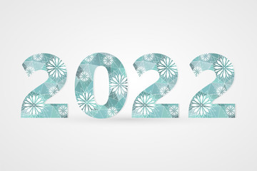 2022 Happy New Year vector illustration. Winter holiday snow symbol for celebration. Decorative polygonal sign with snowflakes. Blue and white geometric decoration