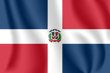 Fototapeta premium Flag of Dominican Republic. Realistic waving flag of Dominican Republic. Fabric textured flowing flag of Dominican Republic.