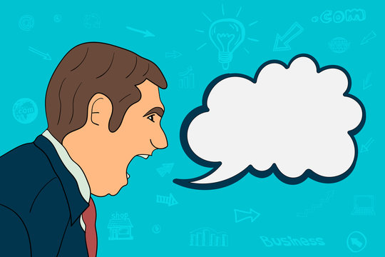 Businessman shouts. speack bubble