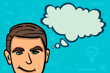 Businessman head and speach bubble