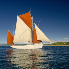 Fototapeta premium Sailing ship in the blue sea. Yachting. Sailing