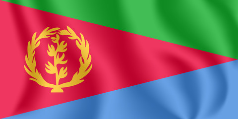 Flag of Eritrea. Realistic waving flag of State of Eritrea. Fabric textured flowing flag of Eritrea.