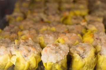 Chinese cuisine Dim sum steamers at a Chinese restaurant.Favorite Steamed Chinese groumet cuisine