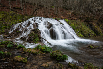 Beautiful waterfall Dokuzak in Strandzha Mountain, Bulgaria. Spring landscape.