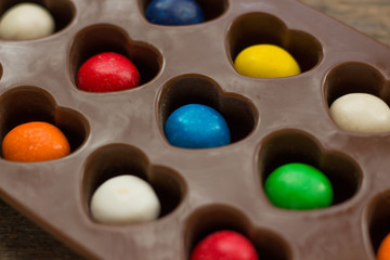 Colorful candy in a Silicone Heart Mold Shaped