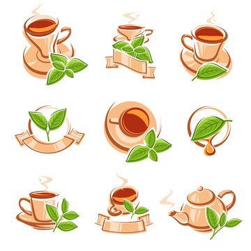 Tea labels and icons set. Vector