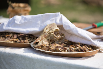 Bones, Animal Skull and Other Residues of Meat in Outdoor Food Banquet