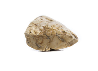 Single natural stone on white background, close-up
