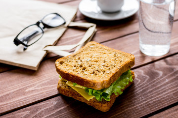 concept of lunch in officeat work top view