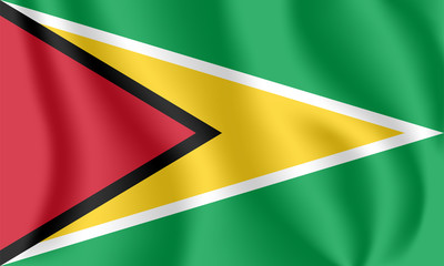 Flag of Guyana. Realistic waving flag of Co-operative Republic of Guyana. Fabric textured flowing flag of Guyana.