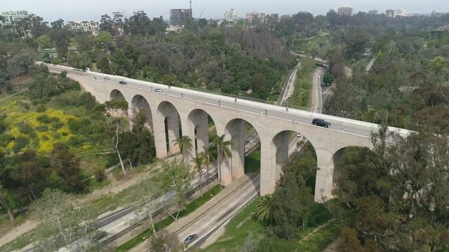 Aerial of Cabrillo Bridge and Cabrillo Freeway