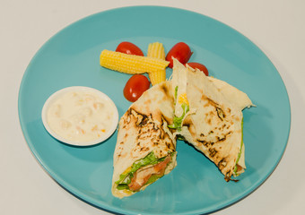 delicious rolls with greens and salmon