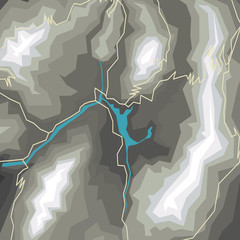 Topographic map: Landscape with mountains, lake, river and roads
