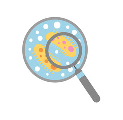 Study of bacteria with magnifying glass vector illustration design