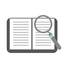 text book with magnifying glass vector illustration design