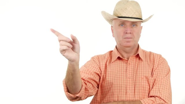 Serious Farmer Image Making No Hand Sign with Finger Access Forbidden Gestures