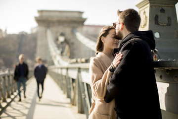 Loving couple on Chain bridge, Budapest