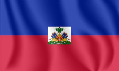 Naklejka premium Flag of Haiti. Realistic waving flag of Republic of Haiti. Fabric textured flowing flag of Hayti.