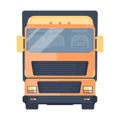 Lorry car front view. Heavy truck for transportation various objects. Road train. Front view. Vector illustration.