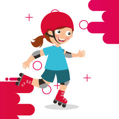 girl riding roller skating practice sport vector illustration