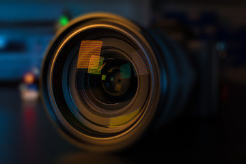 Obraz na płótnie Canvas Photo Camera or Video lens close-up on black background DSLR objective