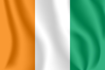 Flag of Ivory Coast. Realistic waving flag of Republic of C&ocirc;te d'Ivoire. Fabric textured flowing flag of C&ocirc;te d'Ivoire.