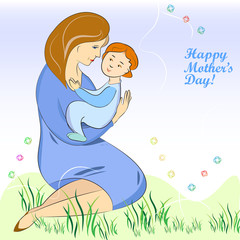 Mothers Day Vector, Mother and Baby Greeting Card. Color Illustrations Art  Design  on a  square background