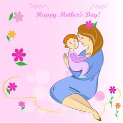 Mothers Day Vector, Mother and Baby Greeting Card. Color Illustrations Art  Design  on a  square background