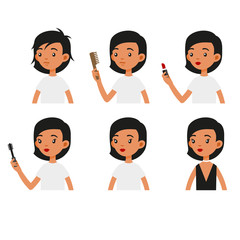 Pretty Young Woman make Morning Makeup. Flat Style Vector