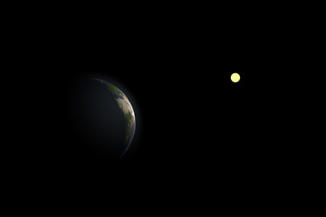 The earth illuminated by the sun